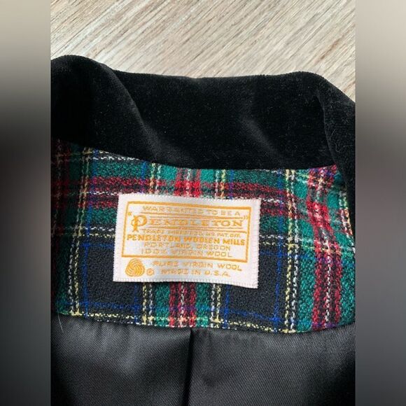 VTG Pendleton Wool Blazer Velvet Jacket Plaid Black Red Blue Green Size M L 16 - Picture 6 of 8